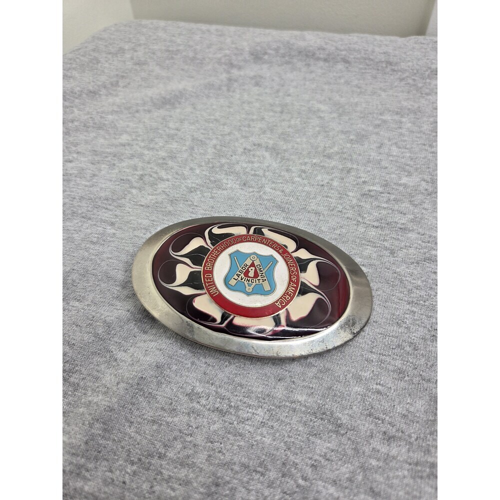 Antique Carpenters Joiners Union UBC Enamel Steel Belt Buckle - Picture 1 of 7